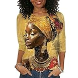 Black History Month Shirts Women Afro African Pride Culture Shirts for Women Melanin 3/4 Sleeve Tops Cotton Crewneck Pullover Blouse