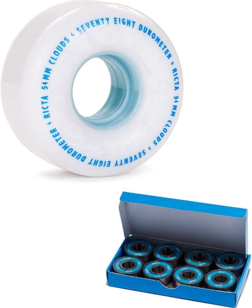 Ricta Clouds Skateboard Wheels (Set of 4) (White/Blue 78A, 54mm) with CCS ABEC 7 Bearings