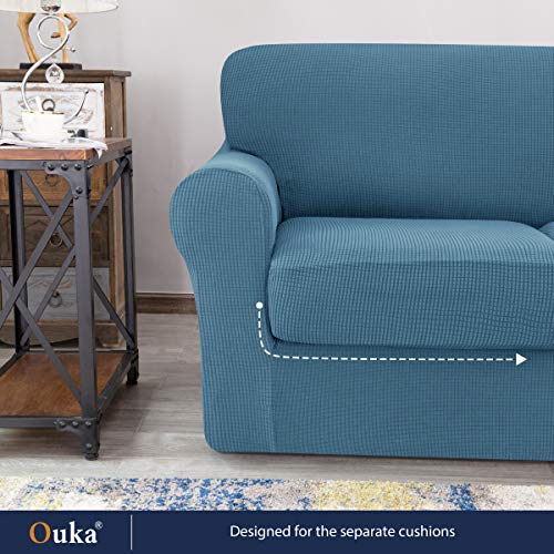 Ouka 4 Pieces Sofa Covers For 3 Separate Cushion Couch, Machine Washable High Stretch Slipcover, Soft Furniture Protector For Dogs(Large,Denim Blue) #TOP4