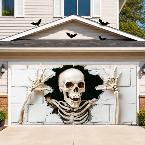 6 x 13 ft Halloween Garage Door Decorations Halloween decorations Witch Door Cover, Hanging Banner, Cauldron Backdrop Mural for Home, Outdoor, Indoor, Spooky Party, Wall, Window (Skull-2)