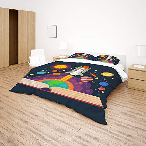 Parure de lit navette de l'espace bleu en polyester housse de couette