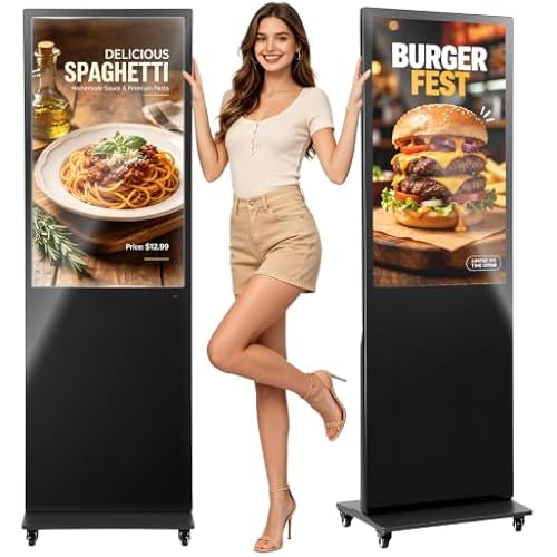 VEVOR 43 in Indoor Digital Signage Floor Standing Advertising Display Kiosk, with WiFi HDMI/USB Input Android OS, 178° Wide View, LCD Screen Interactive Monitor, Mobile Commercial Totem Poster
