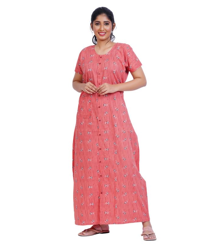 MENMAII Full Length [L-4XL] - Women's Full Open/Front Buttoned Multipurpose Nighty for Pregnancy/Elderly/Patient/Feeding/Hospital Purpose Nighty [a Kind of Adaptive Clothing]