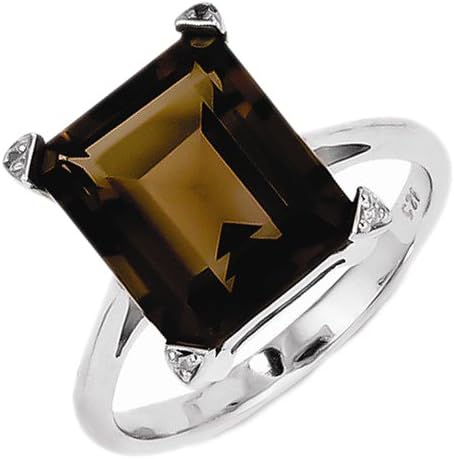Diamond & Smoky Quartz Ring in Sterling Silver - Rectangular Shape - Enticing