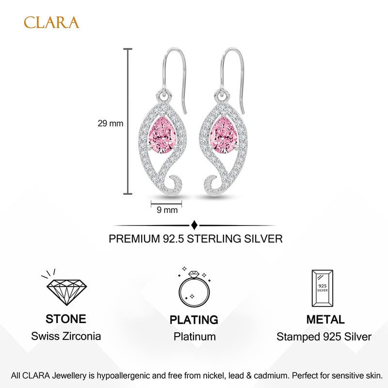 Image of CLARA 925 Sterling Silver Drop Earrings | Platinum Plated | Daily Wear |Gift for Women and Girls