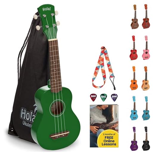 Hola! Music HM-21GN Soprano Ukulele Bundle with Canvas Tote Bag, Strap and Picks, Color Series, Green