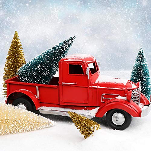 Aerwo 24Pcs Artificial Mini Christmas Trees, Upgrade Sisal Trees With Wood Base Bottle Brush Trees For Christmas Table Top Decor Winter Crafts Ornaments Green, Gold And Ivory #TOP4