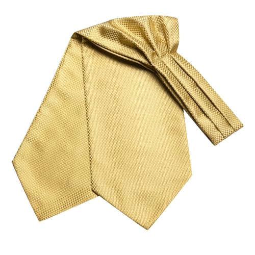 Image of Hi-Tie Silk Ascot for Men Self Tie Men's Cravat and Flower Lapel Pin Handkerchief Cufflinks Set for Wedding Party