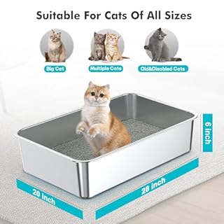 ZuHucpts Stainless Steel Cat Litter Box, XXXL Metal Litter Pan for Cats (28" Lx20 Wx6 H)