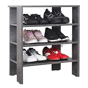 RICOO Schuhregal schmal und hoch 70x55x32cm Standregal Pressholz Betonoptik Grau WM039-BG, Schuhständer mit 3 Ebenen, Schuhschrank offen, Schuhablagen Flur Shoe Rack, Schuhablage klein, Schuhregale