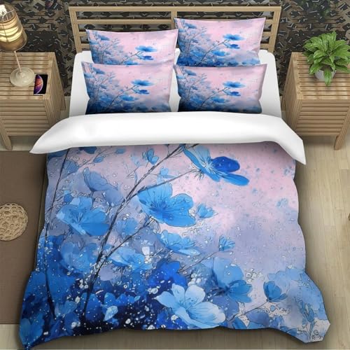 Housse de couette microfibre résistante 140x200 imprimé 3D bleu