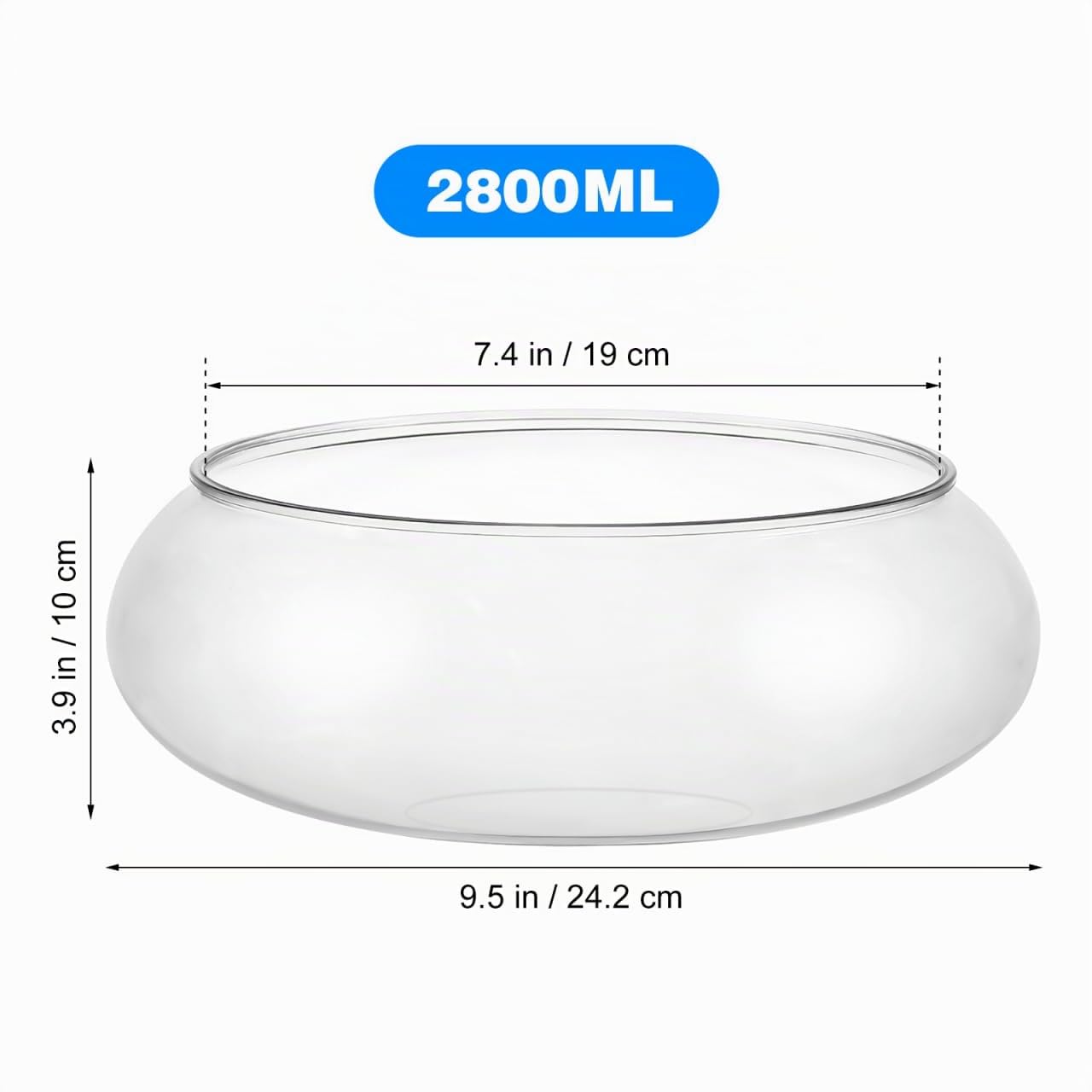 Milisten Pot rond en plastique pour poissons rouges - 2800 ml - Mini aquarium incassable et vase à fleurs - Terrarium de bureau pour poissons betta, plantes succulentes et hydroponiques - Ø 24 cm