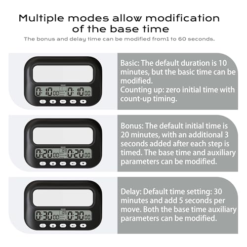 Image of VINJOE Chess Clock Digital Chess Timer Professional for Board Games,Portable Digital Chess Clock & Game Timer with Basic,Bonus,Delay and Positive Time Features Best Gifts for Christmas(Without Battery