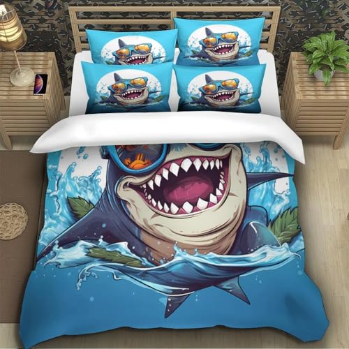 Housse de couette requin 200x200 parure lit microfibre ado