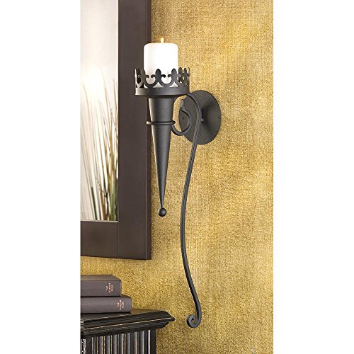 Slc 2 Medieval Gothic Torch Style Black Pillar Candle Holder Wall Sconce, 4" X 6.5" X 18.8" #TOP1