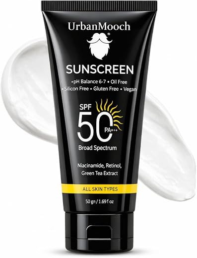 UrbanMooch Sun Screen Spf 50 for Men | No White Cast | 50g Sunscreen SPF50 PA+++ with Niacinamide &amp; Retinol | Lightweight ...