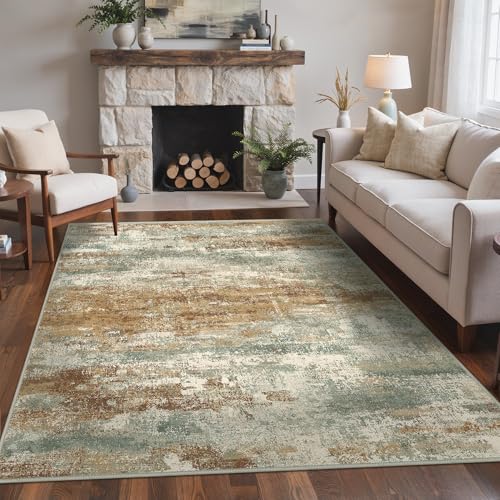 BEIMO XL Washable Rugs 200x290cm, Abstract Area Rugs for Bedroom Soft Short Pile, Machine Washable Rug Non-Slip Large Rugs for Living Room, Dining Room, Sunset Yellow & Grey