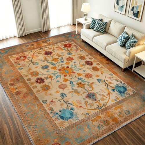 Alfombra Salón Esponjosa 160 x 230 cm Tradicional Vintage Boheme, Moqueta de dormitorio antideslizante lavable – Suave con cerdas Ras, flores peonías plantas hojas – Alfombra para interior comedor y