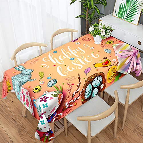 Morbuy Tovaglia Pasquale Rettangolare, Motivo Coniglio Tovaglie Fiori Erba Primavera Impermeabile Antimacchia Tovaglia da Pranzo per Decorative Feste Cucina Giardino (140x140cm,Primavera)