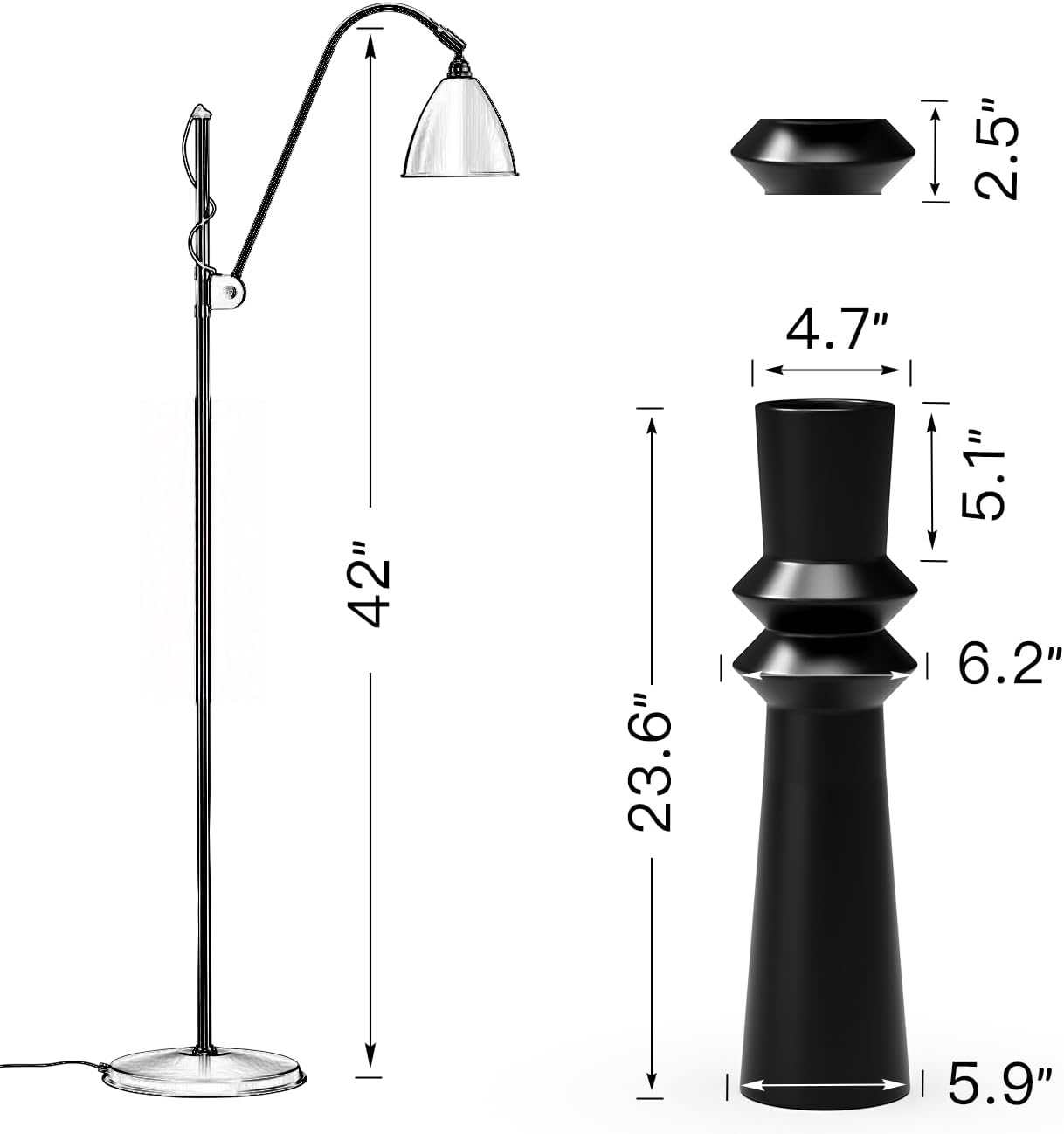 Modern Black Floor Vase 24 Inch Tall, Minimalist Resin Tall Vases with Weighted Base, Large Home Decor Vase for Dried Pampas Grass, Sticks, Feathers and Artificial Stems