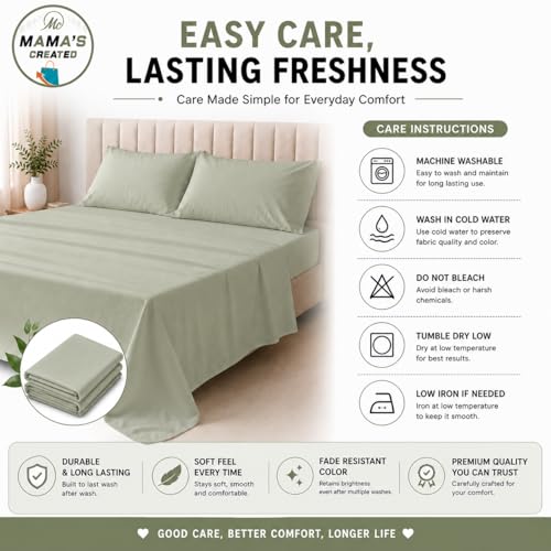 Image of King Size Bed Sheet - 600 Thread Count Single Flat Sheet Only - Long Staple Egyptian Cotton Top Sheet Wrinkle & Fade Resistant - Sage
