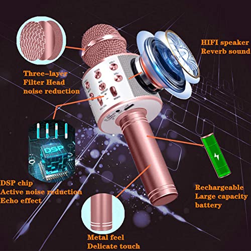 Wireless Bluetooth Karaoke Microphone,3 In 1 Portable Handheld Karaoke Mic Speaker Machine,Karaoke Machine For Kids,Home Party Singing Machine Microphone,Birthday Party,Best Gifts For Kids (Rose Gold) #TOP1