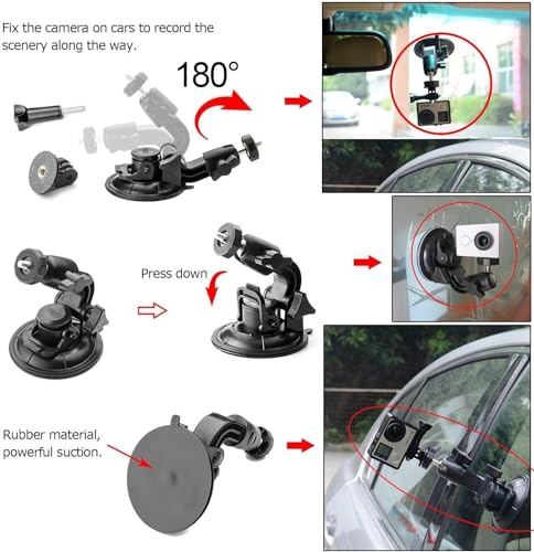 Image of Universal High Power Suction Cup Mount Holder Heavy Duty Mount for Go-Pro, Insta 360, SJCam & Mobile Fixing on Car Windshield & attaching Mini Photography Lights for Videography