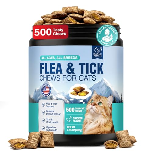 4-in-1 Oral Flea & Tick Treatment for Cats 500 Crunchy Creamy Chews Prevention Flea Immune Gut Skin & Coat Support Guardians First Choice Chewable Treats for All Breeds & Ages Natural Chicken Flavor