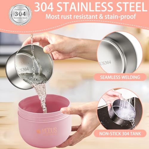 Marmita Termica Aço Inox Conjunto Lancheira com Talheres 600+600ML (Azul-Rosa0405)