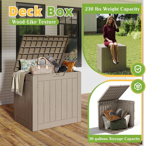 Image of 30 Gallon Waterproof Resin Deck Box, UV Resistant Outdoor Storage for Garden, Patio, Porch, Delivery（Grey，30 Gallon）