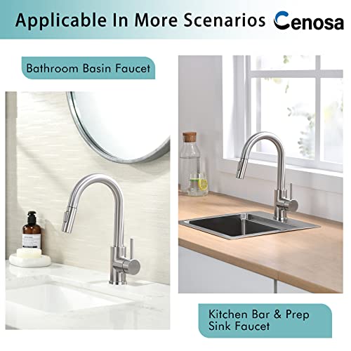 Cenosa Modern Bar Sink Faucet For Kitchen Sink Single Handle With Pull Out Sprayer Hot And Cold Prep Sink Faucet Brushed Nickel thumb #4