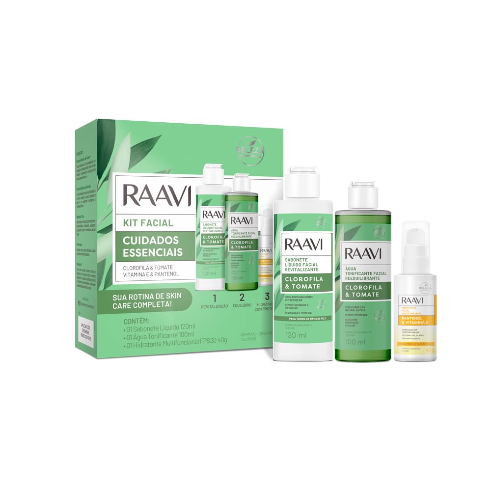 Essential Facial Care Kit, Revitalizes, Balances & Hydrates, with Tomato & Chlorophyll Extracts, Multifunctional Hydration with SPF30