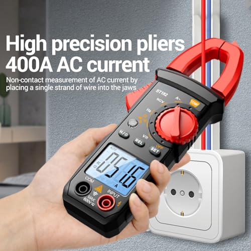 Multimeter Stromzange,4000 Counts TRMS Auto Range Strommesszange mit AC/DC-Spannung,AC-Strom,Widerstand,Kapazität,Durchgang,berührungslose Spannungserkennung,Dioden,Temperaturtest,Elektrowerkzeuge