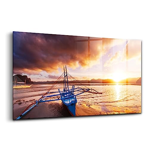Verre d'art moderne Wallfluent peinture sur verre paysage marin de luxe