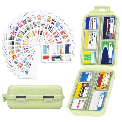 Image of Large Travel Pill Organizer with 189 Labels, Travel Pill Box Pill Case with Labels 7 Day Travel Medicine Organizer Purse Accessories (Yellow, 1 Pack)