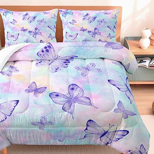 Cvhouse Butterfly Comforter Set,Rainbow Butterfly Bedding Set For Girls Kids Teens,Tie Dye Butterflies Comforter Butterflies Duvet Set Room Decor Quilt Set Queen Size #TOP2