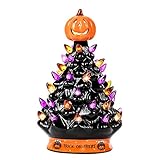 9” Ceramic Halloween Tree with 35 Multicolor Bulbs, LED Battery Operated, by RJ Legend
