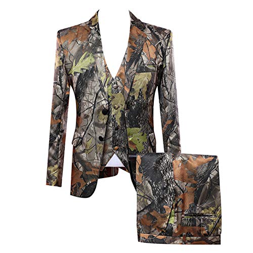 HBDesign Mens 3 Piece 2 Button Without Black Trim Camouflage Suits (Jacket+Vest+Pants)