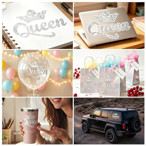 Image of 2Pcs Queen Crown Rhinestone Stickers, Waterproof PVC Sparkly Bling Decals for Car, Laptop, Water Bottle & Window,