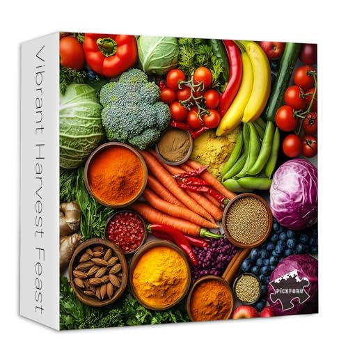 Vintage Fruit Puzzles for Adults 1000 Pieces, PICKFORU Colorful Vegetable Plant Spices Jigsaw Puzzles Kitchen, Hard Challenging Food Theme as Art Decor