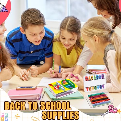 Image of Geyoga 24 Set /576 Pcs 24 Colors Plastic Crayon Boxes with Crayon Bulk | 4.5 x 3.3 x 1.2 Inches Crayon Organizer Case, Stackable Crayon Storage with Name Tags, Back to School Essentials Party Favors