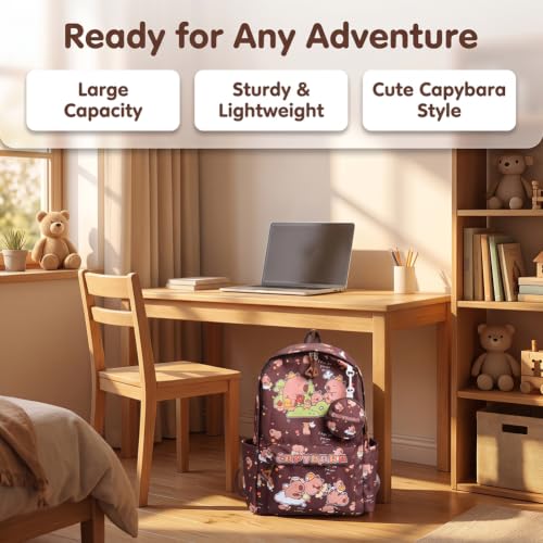 WFKKMEQ Capybara Sac à Dos Enfant, Sacs D'école Cartable Scolaire Animé Sacs D'école école Sac à Dos à Deux Epaules Réglable Cartable pour école Voyage Randonnée Anniversaire Carnaval – vue 6