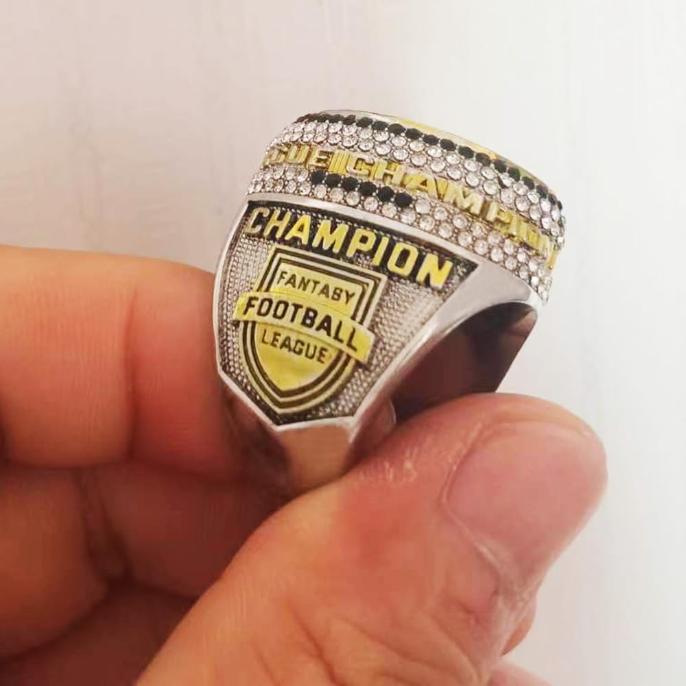 2023 Fantasy Football Championship Ring | Heavy FFL Champion Ring | Gold Silver Tone Plated Award Trophy for Fantasy Football League Winner
