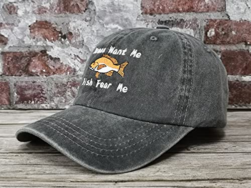 Women Want Me Fish Fear Me Embroidered Washed Dark Gray Baseball Caps For Men, Adjustable Animals Cotton Snapback Embroidery Trucker Hat Dad Hats #TOP1