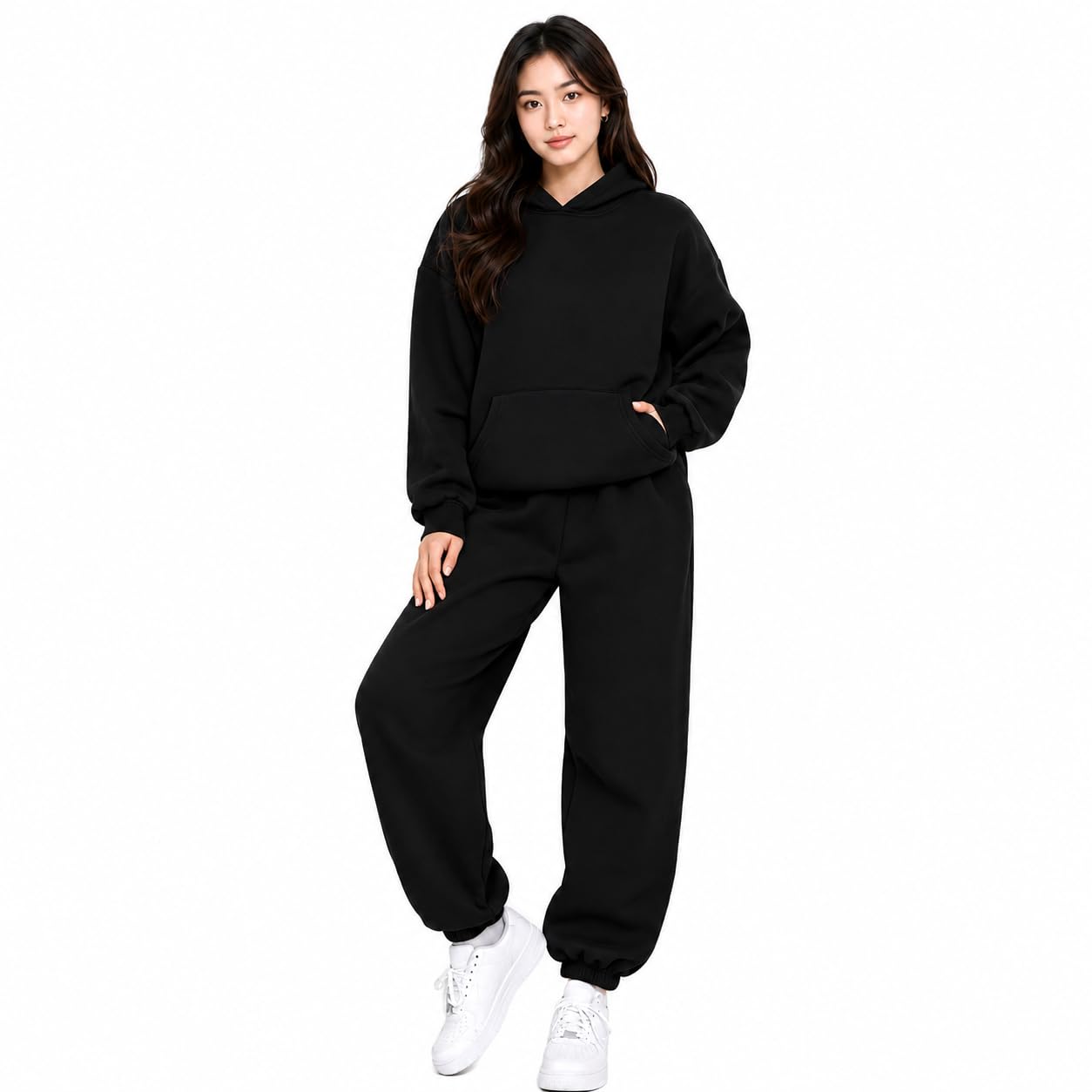 Women's Winter Fleece Cotton Blend Hoodie Tracksuit Two-Piece co-ord Set-picture-42