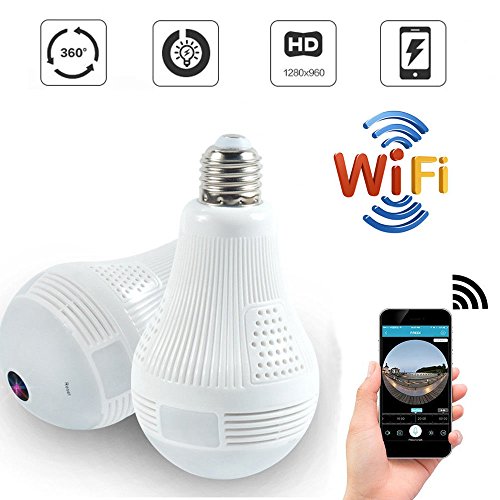 Quanmin HD 360° Wide Angle Fisheye Wireless Wi-fi E27 LED Light Bulb VR Panoramic IP Camera For Phone App Two Way Audio Talk Remote Real Time Monitoring Home Security CCTV Camera System