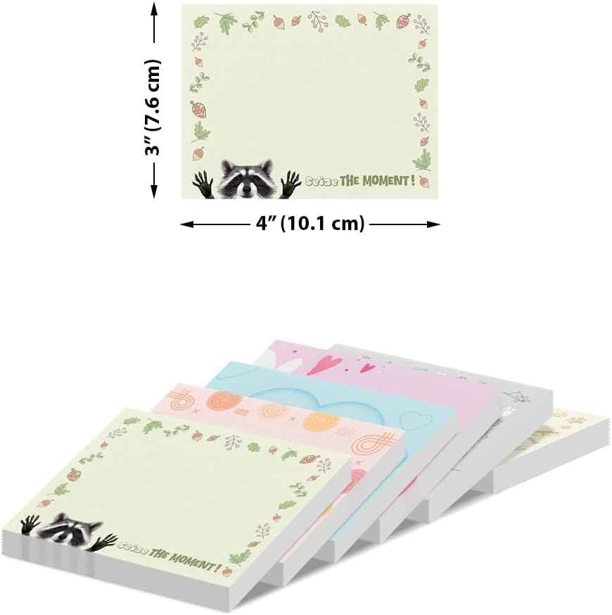 WIRESTER Set of 6 Cute Animal Sticky Note Pads (50 Sheets Per Pad), 4x3 inch Clever Sticky Notes, Funny Notepads Humor Memo for Coworkers Office Teacher Nurse - Pig, Rabbit, Chicken, Raccoon, Dog, Cat image 3