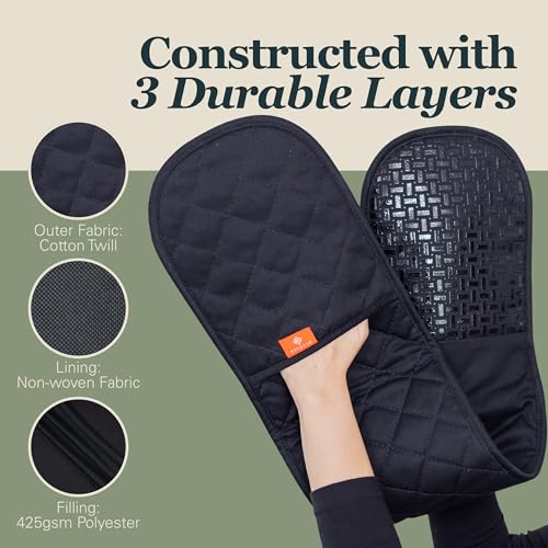 Black Oven Gloves Heat Resistant By Kiyotsu: Premium, Double Quilted Protection For Your Kitchen - 5