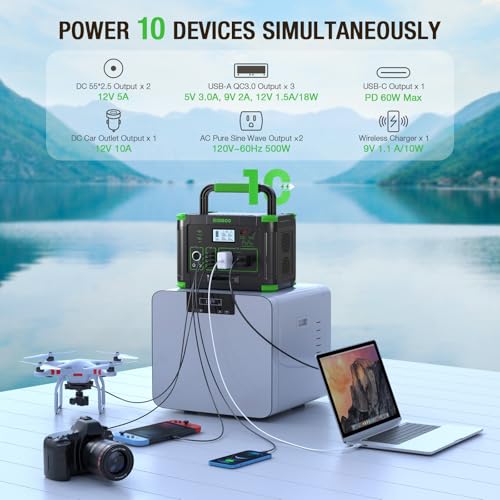 Image of 519.48Wh Solar Generator with 100W Solar Panel, Portable Power Station 500W | 120V Pure Sine Wave AC Outlet, MC-4 Solar Battery Charger for Home Emergency, Outdoor Camping, Road Trip, Van