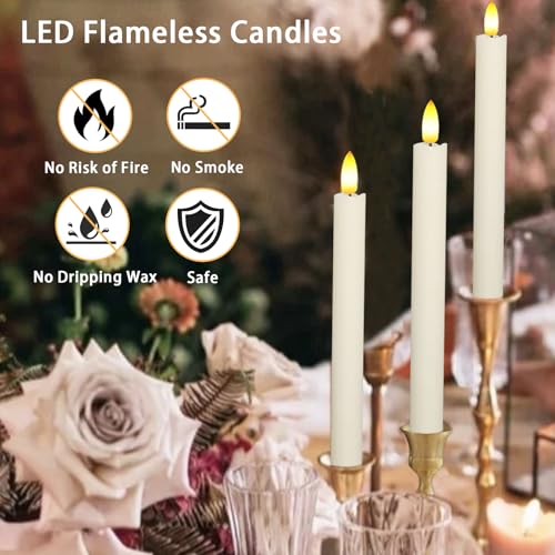 Image of 2 PCS Upgraded Real Wax LED Flameless Taper Candles with Remote, KSWING White Candlesticks Battery Operated 3D Flickering - 9.6 inch Long Realistic Fake Candle Sticks for Home /Wedding /Fireplace Xmas Decor